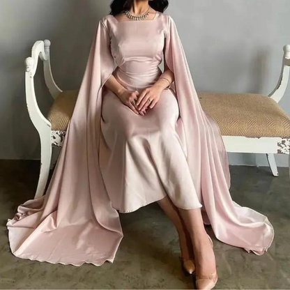 Blush Pink Satin Elegant Modest Evening Dress, Left