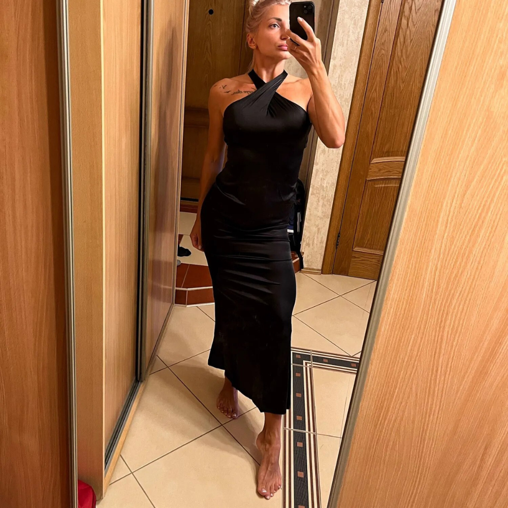 Black Bodycon Cross Neck Evening Dress, Customer Review