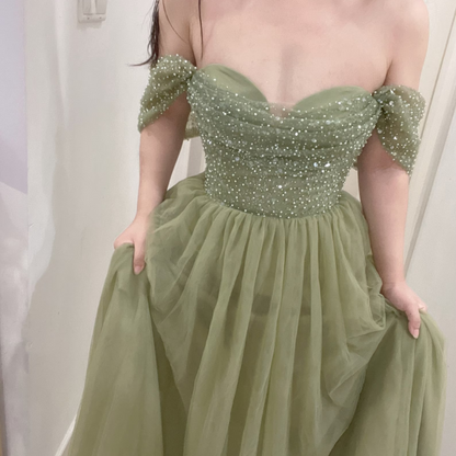 Olive Green Sparkle Tulle Princess Prom Dress, Customer Photo