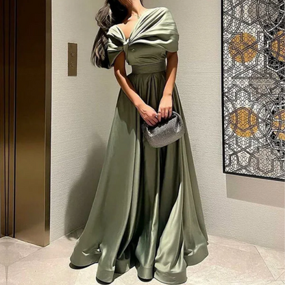 Olive Green Satin Princess Floor-Length Prom Dress