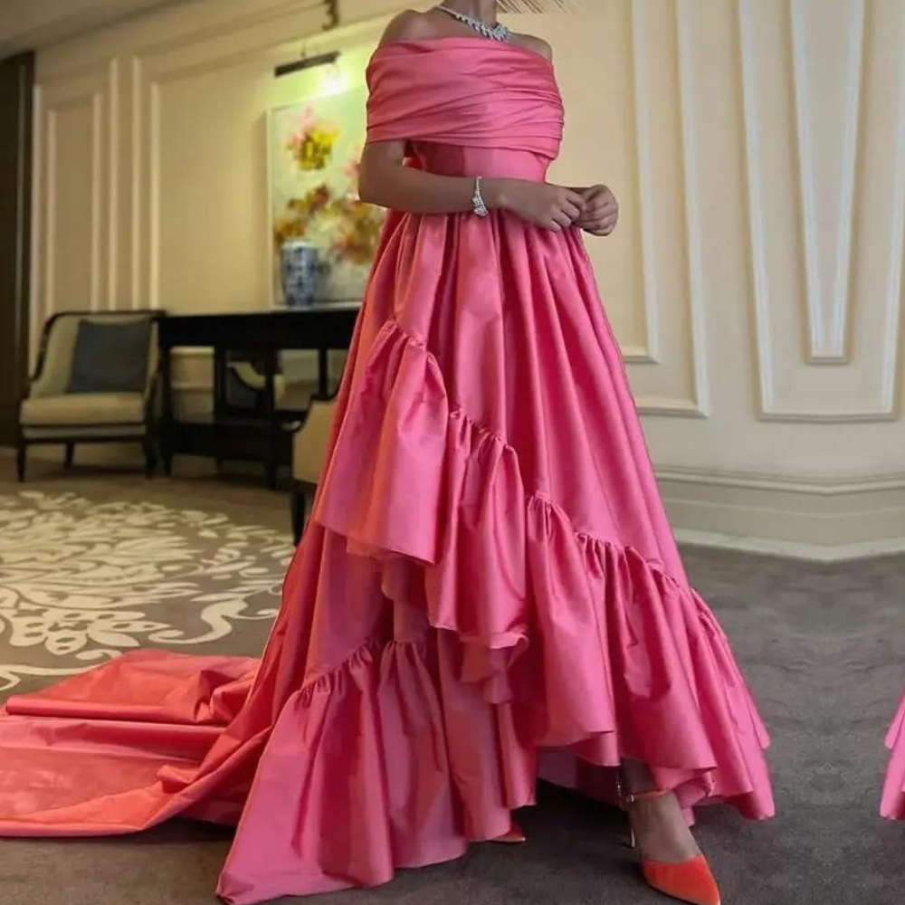 Dubai Style Pink Princess Long Evening Dress, Front