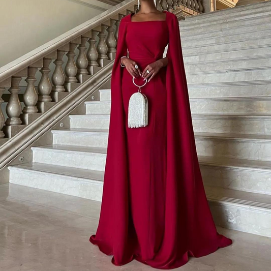 Red Satin Dubai Elegant Floor-Length Evening Dress, Front