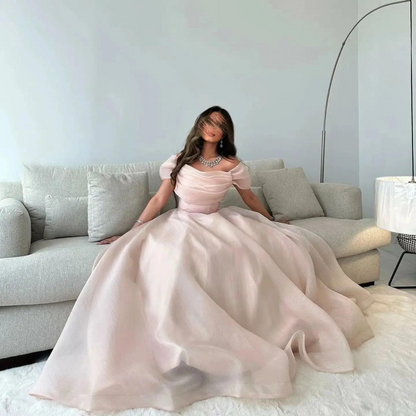 Blush Pink Off Shoulder Princess Prom Dress, Right