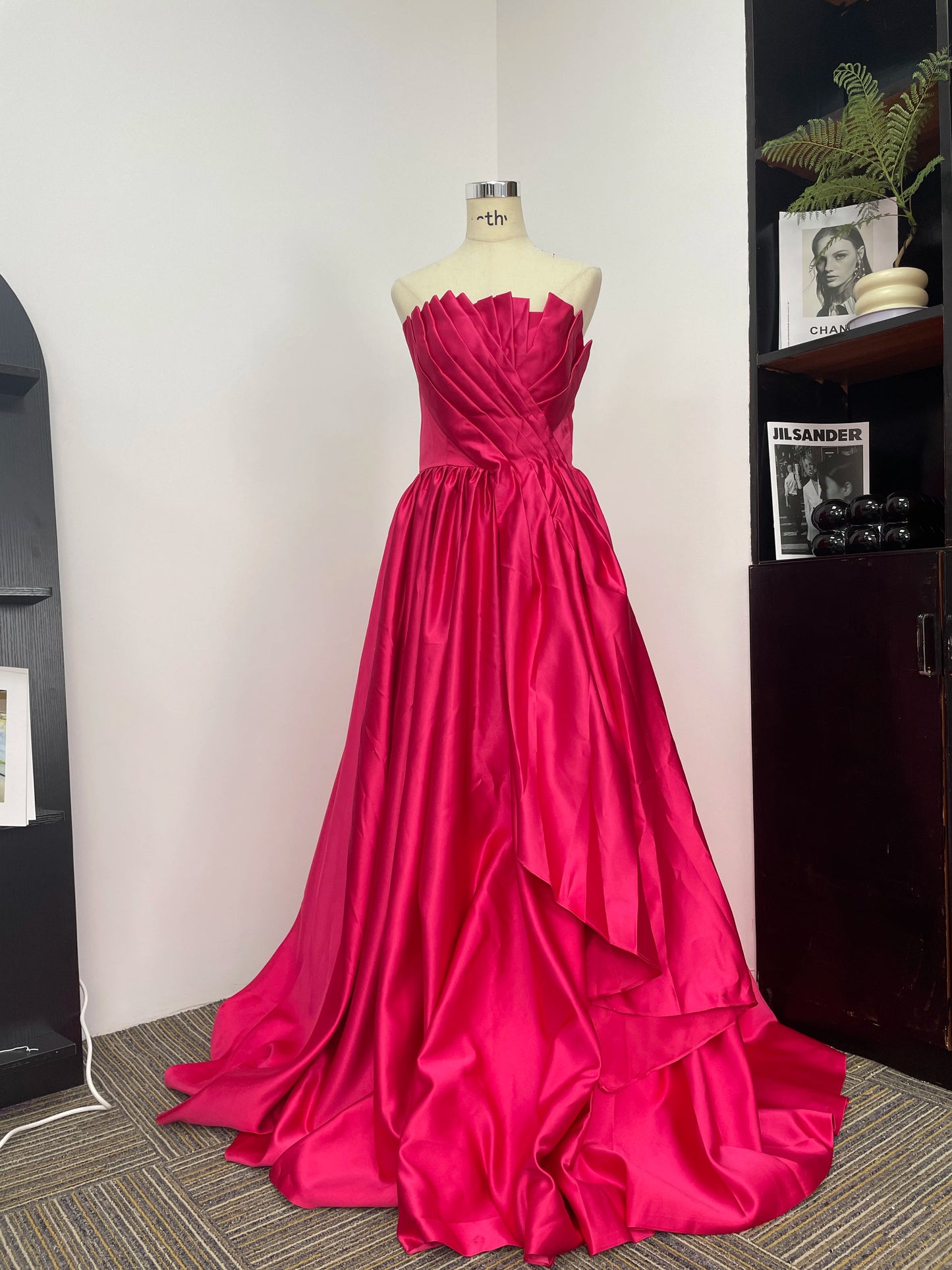 Elegant Hot Pink Silk Princess Prom Dress, Front 2