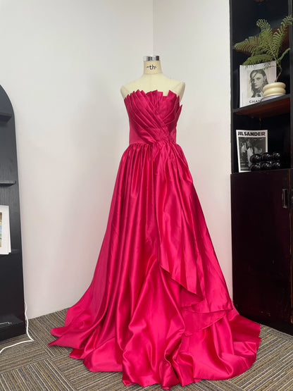 Elegant Hot Pink Silk Princess Prom Dress, Front 2