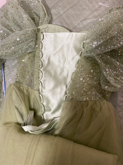 Olive Green Sparkle Tulle Princess Prom Dress