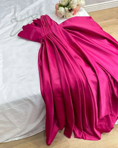 Elegant Hot Pink Silk Princess Prom Dress, Long Shot