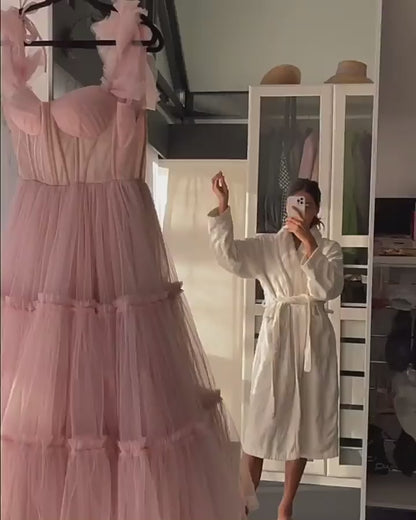 Pink Tiered Tulle Tea-Length Prom Dress, Video